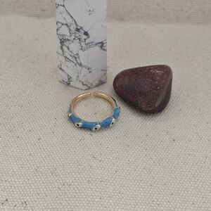 Gold Tone Blue Enamel Open Band Ring Evil eye